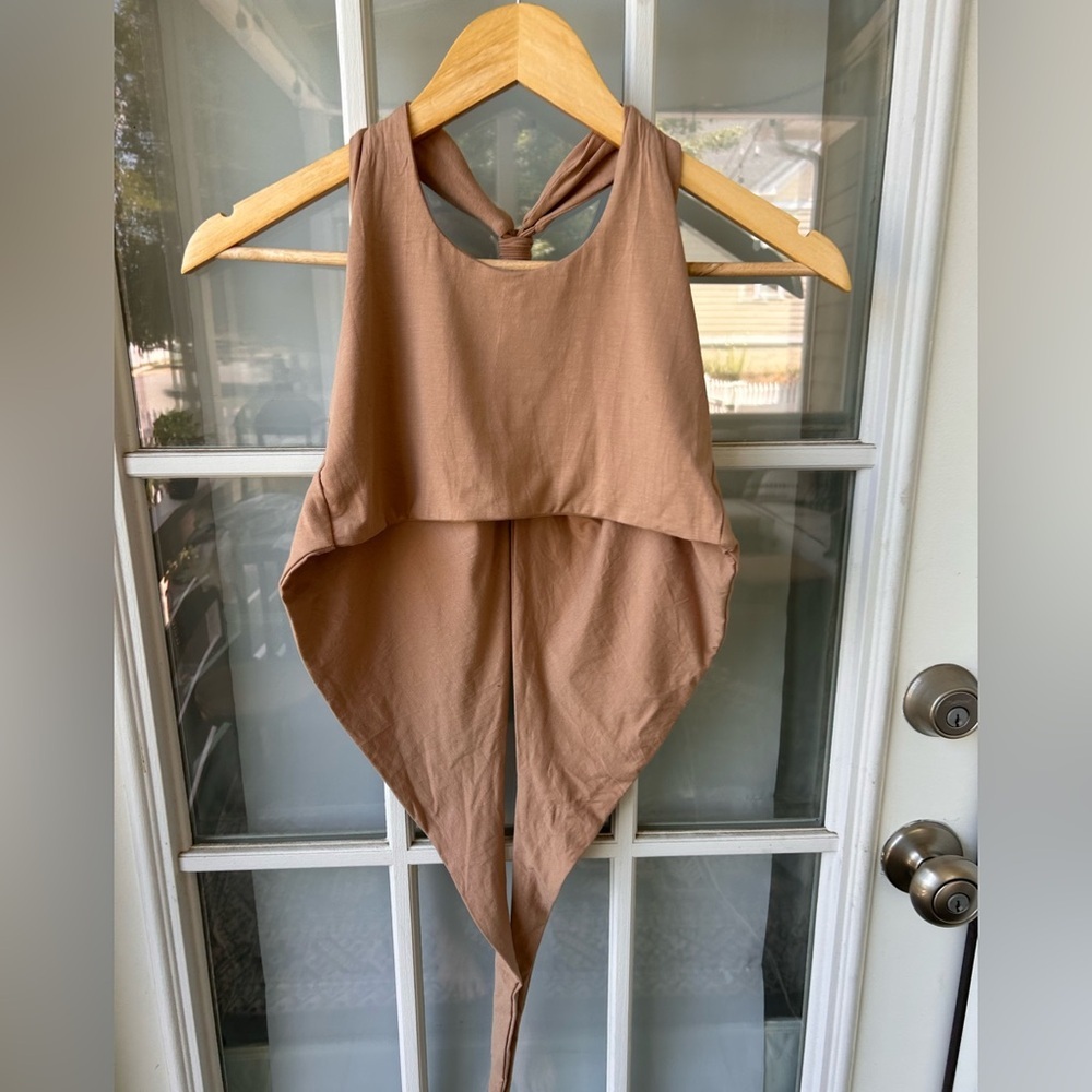 Lotus Tribe light brown crop top tTie-Back halter large X-Large
